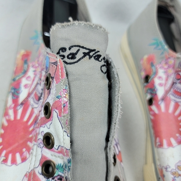 Ed Hardy Laceless Sneakers Men's Shoes Size 9 Gray Slip-On Skulls Japanese Sun - Picture 7 of 14